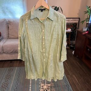 Lafayette 148 New York Light Green linen Blouse button tunic size 8